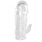 Прозрачная гелевая насадка с шипами и клиторальным отростком - 13 см. - Toyfa Basic - в Новочебоксарске купить с доставкой