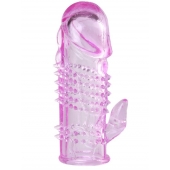 Розовая  гелевая насадка с клиторальным отростком - 13,5 см. - Toyfa Basic - в Новочебоксарске купить с доставкой