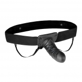 Чёрный полый страпон с вибрацией Unisex Vibrating Hollow Strap-On - 14 см. - Lux Fetish - купить с доставкой в Новочебоксарске
