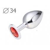 Коническая серебристая анальная втулка с красным кристаллом - 8,2 см. - Anal Jewelry Plug - купить с доставкой в Новочебоксарске