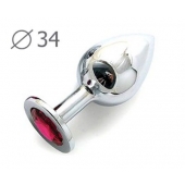Коническая серебристая анальная втулка с малиновым кристаллом - 8,2 см. - Anal Jewelry Plug - купить с доставкой в Новочебоксарске