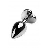 Серебристая коническая анальная пробка с красным кристаллом-сердечком - 7 см. - ToyFa - купить с доставкой в Новочебоксарске