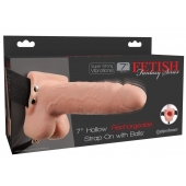 Телесный перезаряжаемый вибрострапон 7  Hollow Rechargeable Strap-on with Balls - 20,3 см. - Pipedream - купить с доставкой в Новочебоксарске