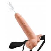 Телесный полый страпон с имитацией эякуляции 7.5  Hollow Squirting Strap-On with Balls Flesh - 21,6 см. - Pipedream - купить с доставкой в Новочебоксарске
