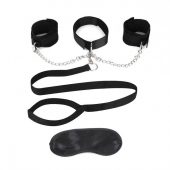 Чёрный ошейник с наручниками и поводком Collar Cuffs   Leash Set - Lux Fetish - купить с доставкой в Новочебоксарске