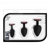 Набор черных анальных пробок с красным кристаллом-сердечком Bling Plugs Training Kit - Blush Novelties - купить с доставкой в Новочебоксарске
