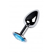 Серебристая конусовидная анальная пробка с голубым кристаллом - 7 см. - ToyFa - купить с доставкой в Новочебоксарске