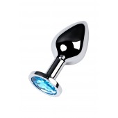 Серебристая конусовидная анальная пробка с голубым кристаллом - 8 см. - ToyFa - купить с доставкой в Новочебоксарске