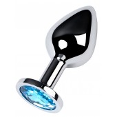 Серебристая конусовидная анальная пробка с голубым кристаллом - 8 см. - ToyFa - купить с доставкой в Новочебоксарске