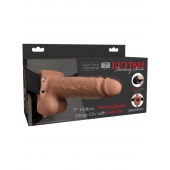 Кофейный перезаряжаемый вибрострапон 7  Hollow Rechargeable Strap-on with Balls - 20,3 см. - Pipedream - купить с доставкой в Новочебоксарске