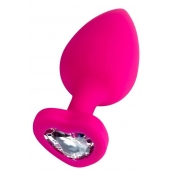 Розовая анальная втулка Diamond Heart с прозрачным кристаллом - 9,5 см. - ToyFa - купить с доставкой в Новочебоксарске