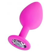 Розовая анальная втулка Brilliant с прозрачным кристаллом - 8 см. - ToyFa - купить с доставкой в Новочебоксарске