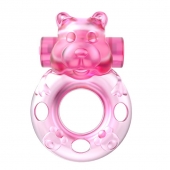 Розовое эрекционное виброкольцо на пенис Pink Bear - Baile - в Новочебоксарске купить с доставкой
