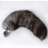 Серебристая коническая анальная пробка с пушистым хвостиком - Sitabella - купить с доставкой в Новочебоксарске