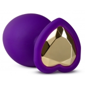 Фиолетовая анальная пробка Bling Plug Large с золотистым стразом - 9,5 см. - Blush Novelties - купить с доставкой в Новочебоксарске