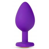 Фиолетовая анальная пробка Bling Plug Large с золотистым стразом - 9,5 см. - Blush Novelties - купить с доставкой в Новочебоксарске