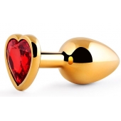 Золотистая анальная пробка с красным стразом-сердечком - 8 см. - Anal Jewelry Plug - купить с доставкой в Новочебоксарске
