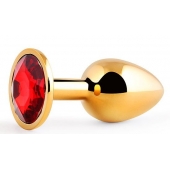 Золотистая анальная пробка с красным стразом - 7,2 см. - Anal Jewelry Plug - купить с доставкой в Новочебоксарске