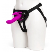 Лиловый страпон Rechargeable Vibrating Strap-On Harness Set - 17,6 см. - Happy Rabbit - купить с доставкой в Новочебоксарске