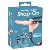 Телесный двойной вибрострапон с вибрацией Vibrating Double Strap-On - 15 см. - Orion - купить с доставкой в Новочебоксарске