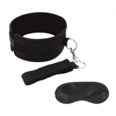 Черный ошейник с длинным поводком Collar and Leash Set - Lux Fetish - купить с доставкой в Новочебоксарске