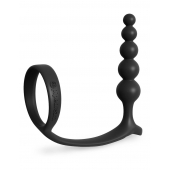 Черная анальная цепочка с эрекционным кольцом Ass-gasm Cockring Anal Beads - Pipedream - в Новочебоксарске купить с доставкой