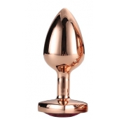 Золотистая анальная втулка с кристаллом-сердечком розового цвета - 7,1 см. - Dream Toys - купить с доставкой в Новочебоксарске