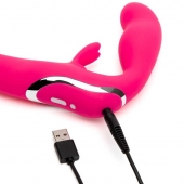 Ярко-розовый безремневой страпон Rechargeable Vibrating Strapless Strap-On - Happy Rabbit - купить с доставкой в Новочебоксарске