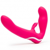 Ярко-розовый безремневой страпон Rechargeable Vibrating Strapless Strap-On - Happy Rabbit - купить с доставкой в Новочебоксарске