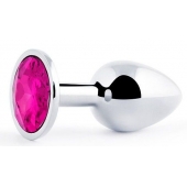 Серебристая анальная пробка с малиновым кристаллом - 7,2 см. - Anal Jewelry Plug - купить с доставкой в Новочебоксарске
