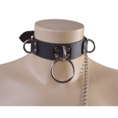 Черный кожаный ошейник Big Ring - Sitabella - купить с доставкой в Новочебоксарске