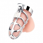 Серебристая металлическая клетка для члена с замком Enslave Cock Cage - BlueLine - купить с доставкой в Новочебоксарске