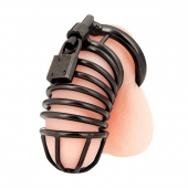 Черная металлическая клетка с замком Deluxe Chastity Cage - BlueLine - купить с доставкой в Новочебоксарске