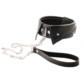 Черный ошейник-воротничок с металлическим поводком - Crazy Handmade - купить с доставкой в Новочебоксарске