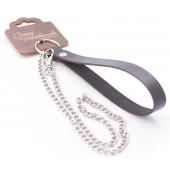 Серебристый металлический поводок с кожаной черной ручкой - 80 см. - Crazy Handmade - купить с доставкой в Новочебоксарске