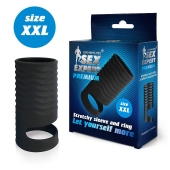 Черная открытая насадка на пенис с кольцом для мошонки XXL-size - 9,4 см. - Sex Expert - в Новочебоксарске купить с доставкой