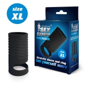 Черная открытая насадка на пенис с кольцом для мошонки XL-size - 8,9 см. - Sex Expert - в Новочебоксарске купить с доставкой