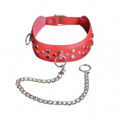 Красный кожаный ошейник с карабином и поводком - Sitabella - купить с доставкой в Новочебоксарске