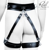 Черный кожаный пояс с гартерами - S-M - Notabu - купить с доставкой в Новочебоксарске