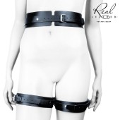 Черный кожаный пояс с гартерами - S-M - Notabu - купить с доставкой в Новочебоксарске