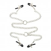 Серебристые зажимы для сосков и половых губ на тонкой цепочке - Notabu - купить с доставкой в Новочебоксарске