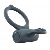 Серое перезаряжаемое эрекционное кольцо с вибрацией Power Clit - Dorcel - в Новочебоксарске купить с доставкой