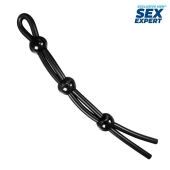 Черное силиконовое лассо с тремя шариками для утяжки - Sex Expert - в Новочебоксарске купить с доставкой