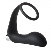Черное эрекционное кольцо с вибропробкой Vibrating Anal Plug With Cockring - Dream Toys - в Новочебоксарске купить с доставкой