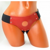 Красные кожаные трусики для страпона - БДСМ Арсенал - купить с доставкой в Новочебоксарске