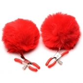 Красные зажимы на соски с помпонами Pom Pom - XR Brands - купить с доставкой в Новочебоксарске