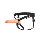 Телесный полый страпон на черных ремнях Hollow Silicone Strap-on - 17,8 см. - Pipedream - купить с доставкой в Новочебоксарске