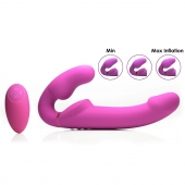 Розовый безремневой страпон с вибрацией и функцией расширения Inflatable Ergo-Fit Strapless Strap-On - XR Brands - купить с доставкой в Новочебоксарске