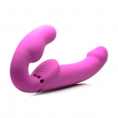 Розовый безремневой страпон с вибрацией и функцией расширения Inflatable Ergo-Fit Strapless Strap-On - XR Brands - купить с доставкой в Новочебоксарске