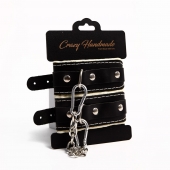 Черные скругленные наручники с мягкой бежевой подкладкой - Crazy Handmade - купить с доставкой в Новочебоксарске